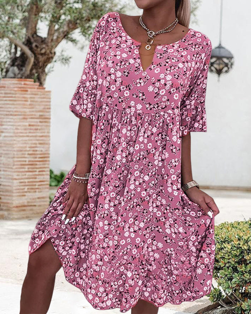 Sapphira - Elegantes Kleid mit halben Ärmeln aus floralem Baumwollmaterial