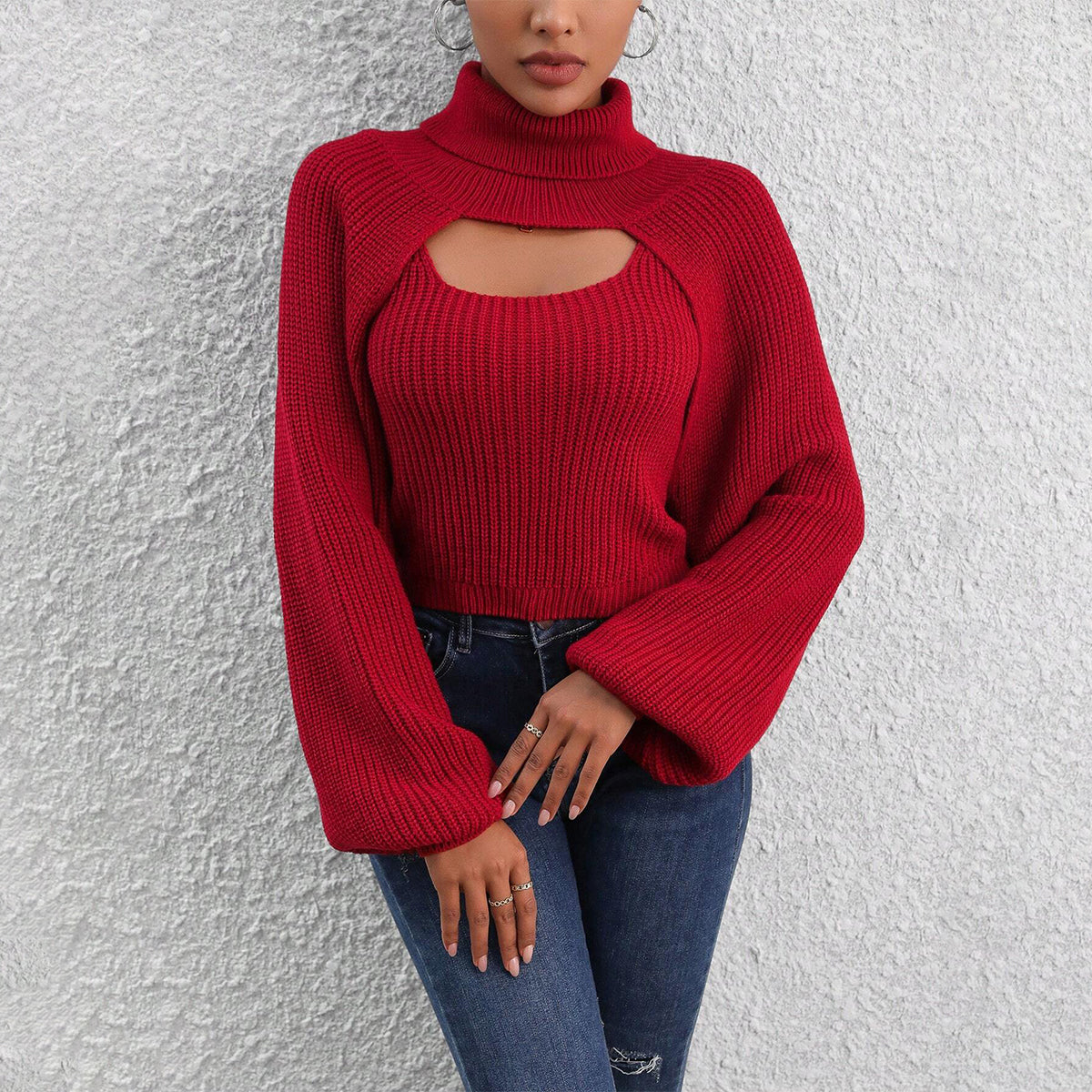 Brisenda | Roter unifarbener Rollkragenpullover