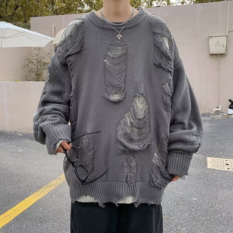 Udi | Urban Oversize-Strickpullover mit Fake-Ripped-Design und Textur-Akzenten