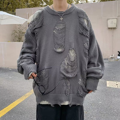 Udi | Urban Oversize-Strickpullover mit Fake-Ripped-Design und Textur-Akzenten