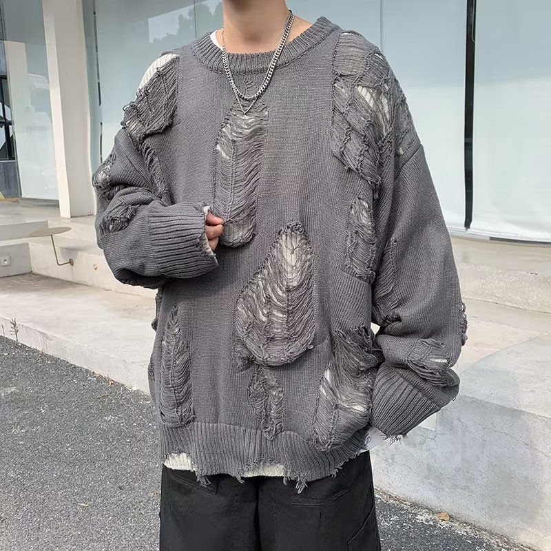 Udi | Urban Oversize-Strickpullover mit Fake-Ripped-Design und Textur-Akzenten