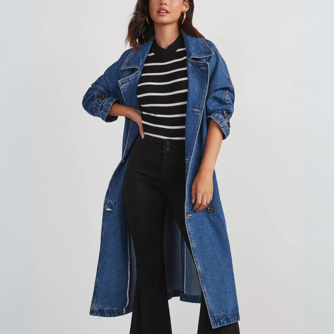 Langer Denim-Trenchcoat für Damen