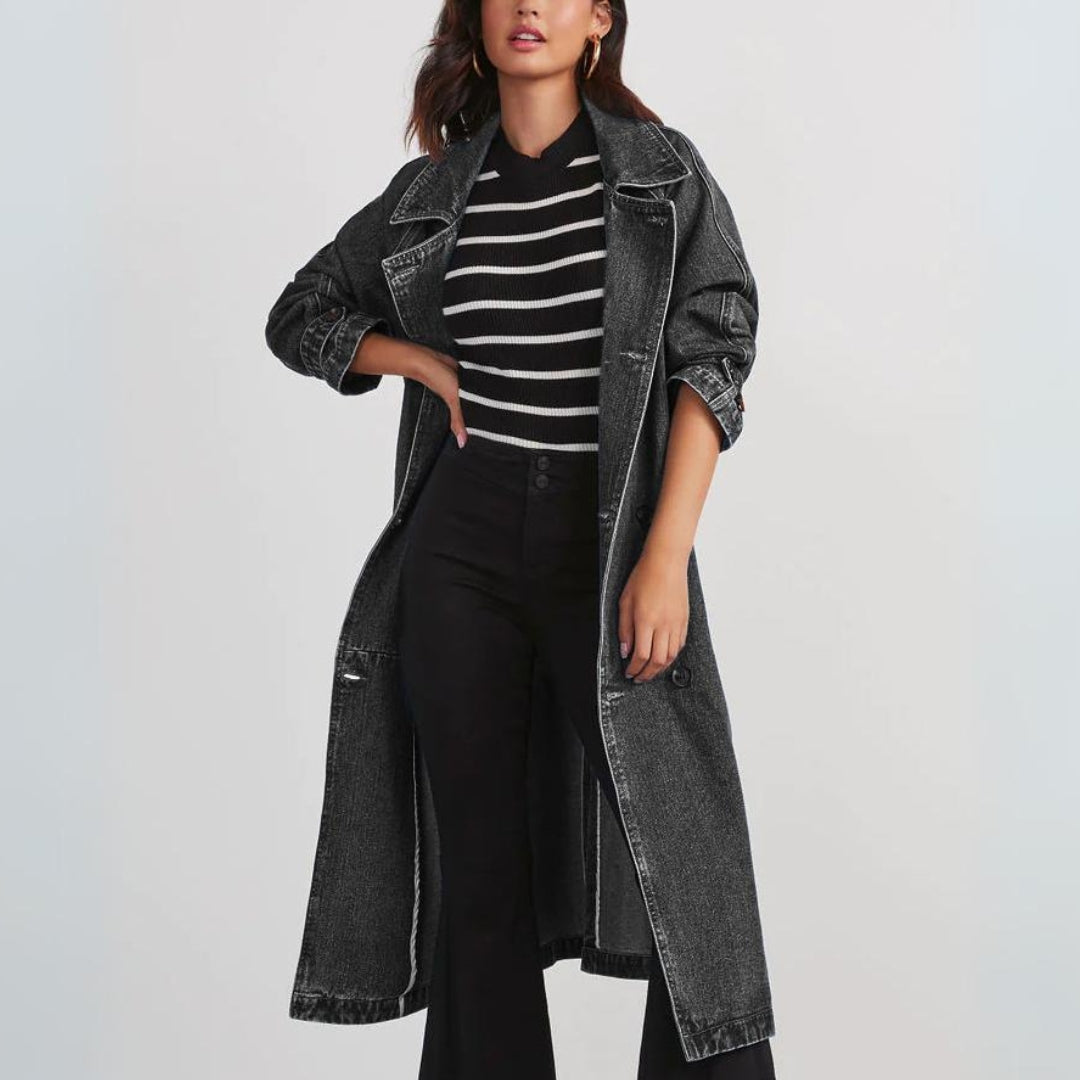 Langer Denim-Trenchcoat für Damen