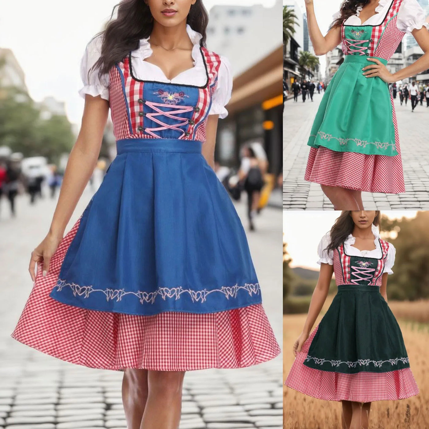 Kariertes Dirndl Oktoberfestkleid für Damen