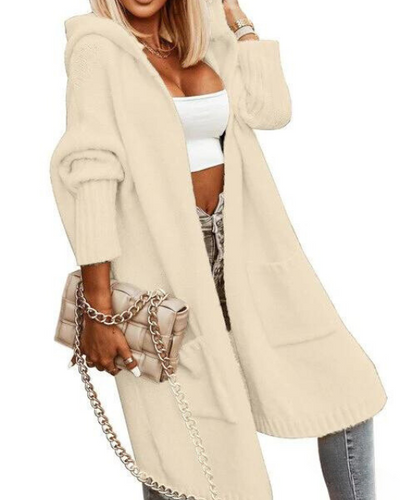 Charity - Lässiger Cardigan mit offener Front und Kapuze in Mid-Length Cardigan