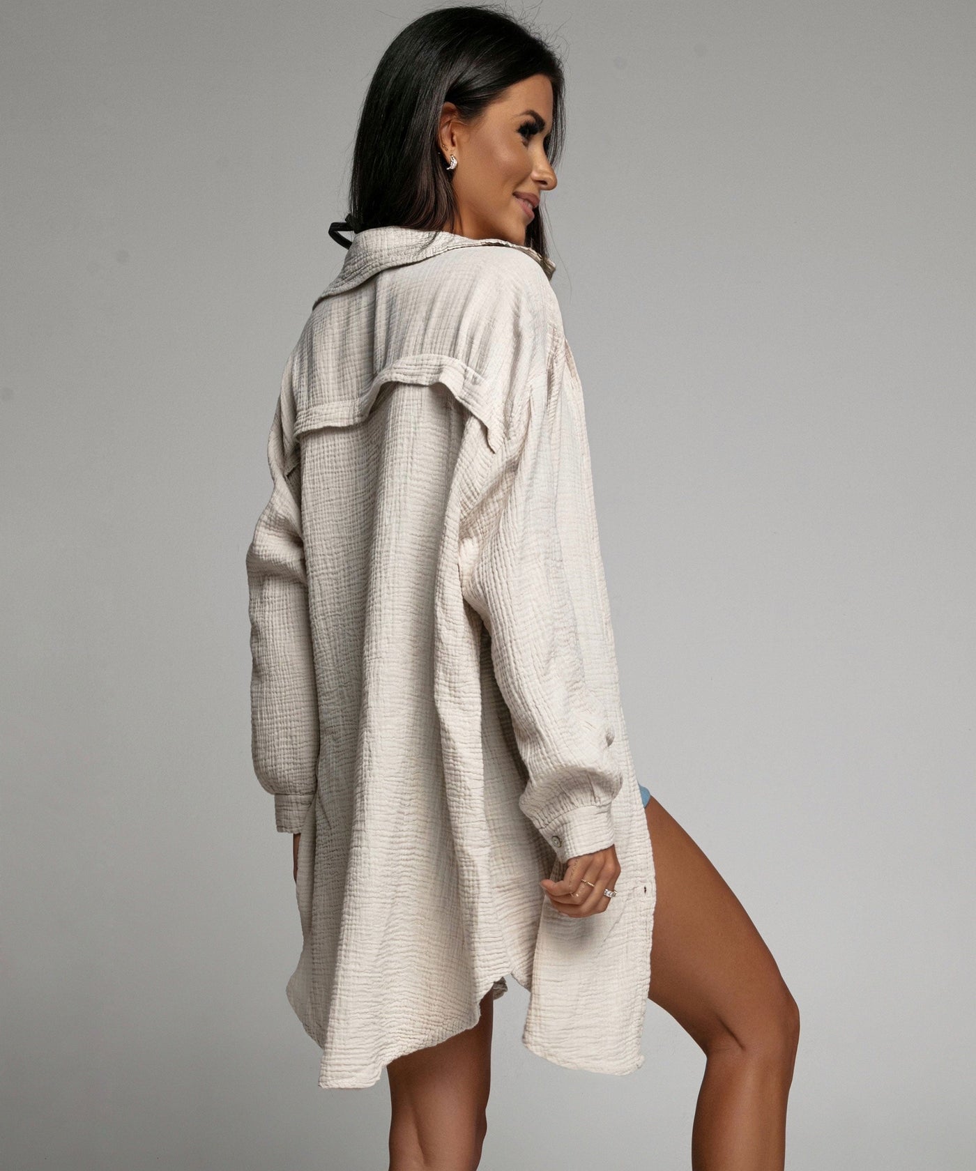 Dielle | Oversize Musselin-Bluse Beige Lang